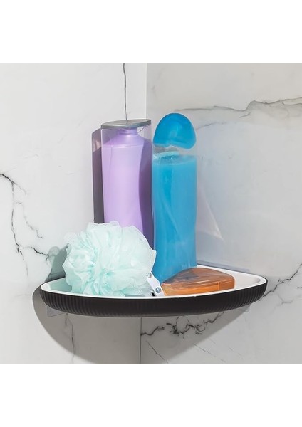 0447 Istiridye Banyo Köşe Rafı - Paslanmaz Yapışkanlı Duş Rafı Banyo Düzenleyici Organizer - Siyah