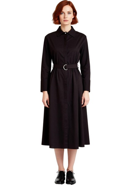 Kadın Gömlek Yaka Uzun Yarasa Kol Kuşaklı Dokuma Midi Elbise Günlük ve Şık Kombinlerin Vazgeçilmezi fiyatları