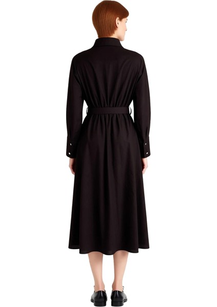 Kadın Gömlek Yaka Uzun Yarasa Kol Kuşaklı Dokuma Midi Elbise Günlük ve Şık Kombinlerin Vazgeçilmezi modelleri