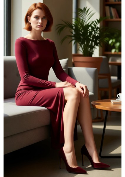 Kadınlar Için Kayık Yaka Uzun Kollu Maxi Boy Sırt Dekolteli Şık Bodycon Örme Elbise Kaliteli fiyatları