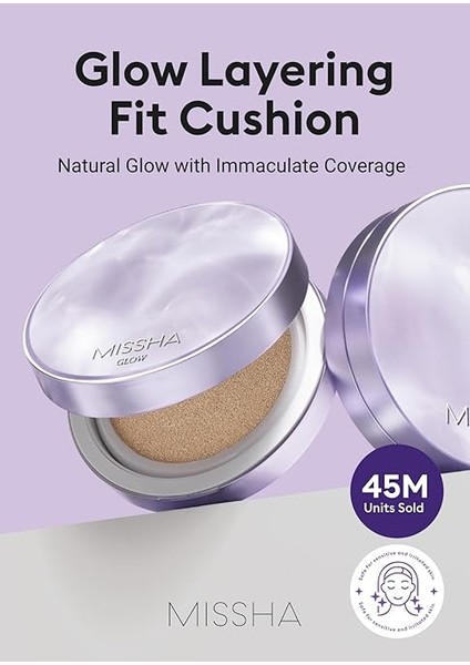 Yoğun Kapatıcı, Nemli ve Parlak Bitişli Cushion Glow Layering Fit Cushion NO21 Vanilla SPF50+/PA++++ fiyatları