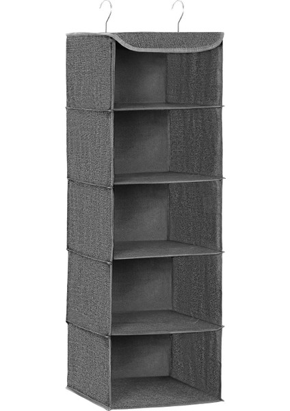 Asma Düzenleyici, Dolap Düzenleyici, Asma Raf, Asma Depolama, Katlanabilir ve Yerden Tasarruf, Metal Kancalar ve Bambu Ekler, Keten Dokusu, Gri RYCH06G