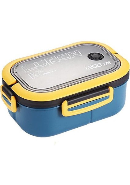 1200 ml 2 Katlı 6 Bölmeli Bpa'sız Pp Plastik Sefer Tası ve Beslenme Çantası - Hava Kilitli Bento Lunch Box, Çatal ve Kaşık Dahil (Mavi)