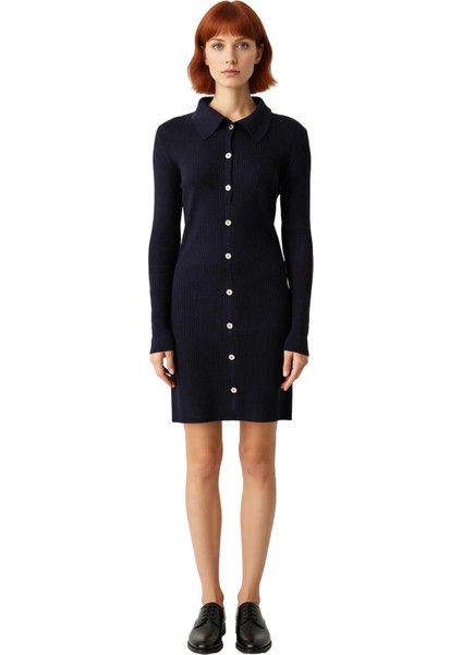 Kadın Polo Yaka Düz Fitilli Triko Mini Elbise Günlük Şıklığı Kış Boyunca Üstünüze Taşıyın. modelleri