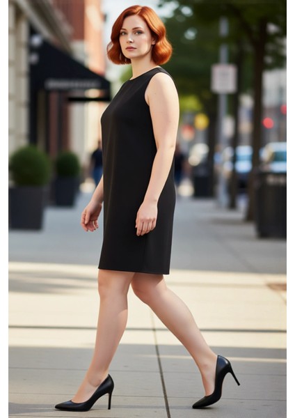 Kadın Büyük Beden Kolsuz Shift Kalıp Bisiklet Yaka Mini Dokuma Elbise Yaz Aylarının Yıldızı