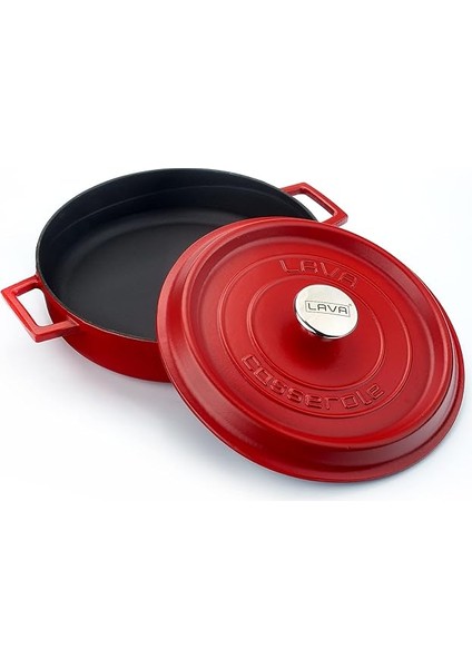 Metal Spring Serisi - Döküm Çok Amaçlı Tencere, Yuvarlak, 28 Cm, Mat Emaye, Parlak Siyah Taban, Kırmızı modelleri