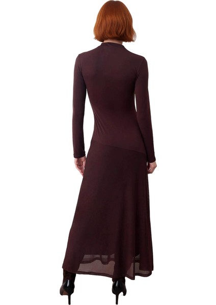 Kadınlar Için A Kesim Dik Yaka Uzun Kollu Örme Midi Elbise Şık ve Konforlu Giyim Deneyimi Kaliteli fırsatları