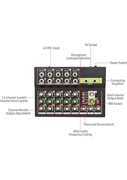 10-Kanal Karıştırma Konsolu Dijital Ses Mikseri Stereo Mic/line Mikser Reverb ve 48V Phantom Power ile Dj Ağı Canlı Yayın Karaoke Kaydı Için modelleri