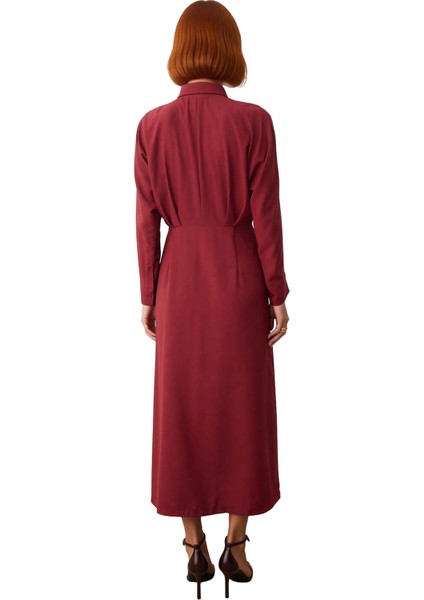 Kadın Düz Dokuma Gömlek Yaka Uzun Reglan Kol Maxi Elbise Rahatlığı ve Şıklığı Birleştirir fırsatları