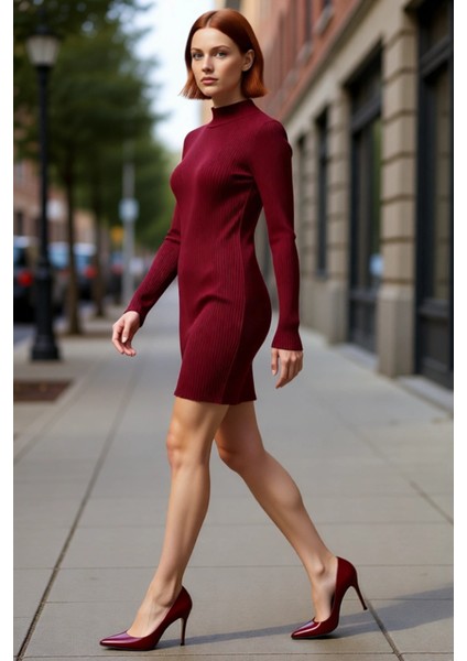 Kadın Bodycon Dik Yaka Uzun Kollu Triko Elbise Kış Sezonu Için Şık ve Rahat Günlük Giyim Seçeneği