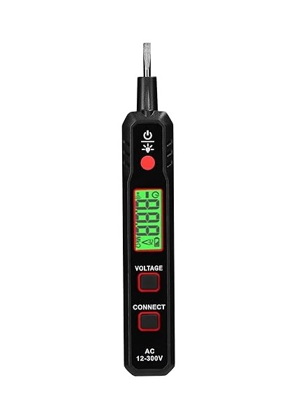 Ekran Elektrik Test Kalemi AC12-300V Gerilim Test Cihazı Canlı/sıfır Tel Ü El Feneri ve Sesli Işık Alarm Fonksiyonu ile Kablo Kesme Noktası Bulucu Doomun