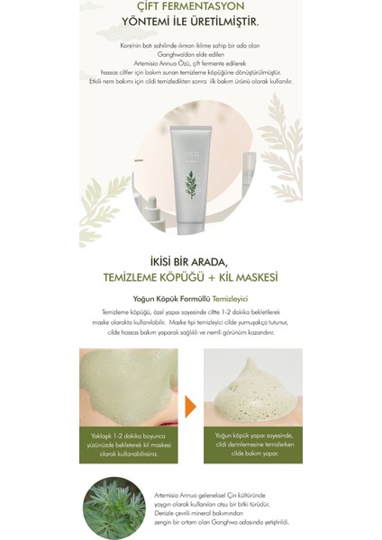 Hassas Ciltler için Çift Etkili Temizleme Köpüğü & Kil Maskesi Artemisia Pack Foam Cleanser 150ml