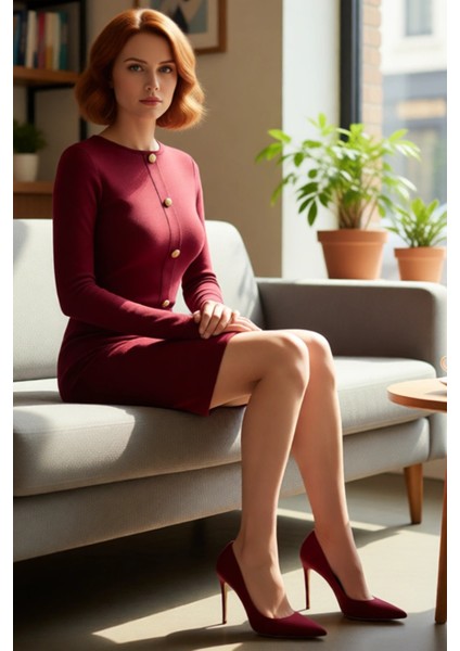 Kadın Bodycon Fitilli Uzun Kol Düğmeli Bisiklet Yaka Mini Örme Elbise Günlük Şıklık Sunar Kaliteli fiyatları