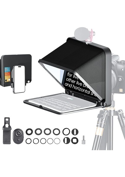 Taşınabilir Teleprompter, 8 Inçe Kadar Akıllı Telefon Tabletleri Için, Uzaktan Kumandalı, Kamera ve Akıllı Telefon ile Çalışır, Video Çekimi, Çevrimiçi Ders, Canlı Yayın Röportajı Için (Siyah)