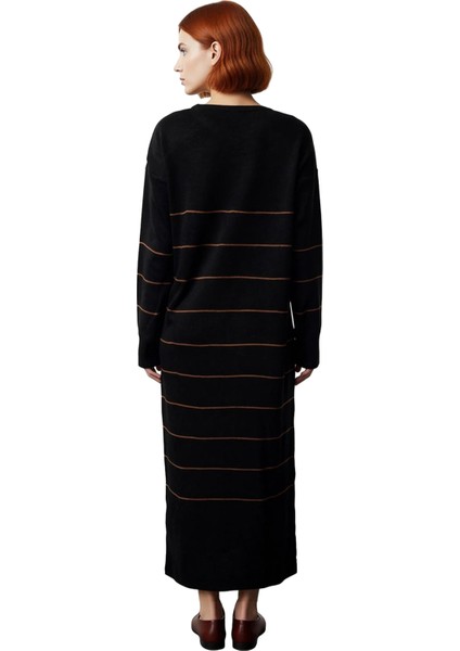 Kadın A Kesim Çizgili Bisiklet Yaka Uzun Standart Kollu Triko Elbise Kış Mevsimi Için Şık ve Rahat fırsatları