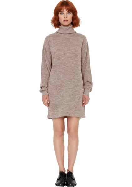 Kadın Balıkçı Yaka Shift Kalıp Akrilik Triko Kazak Elbise Uzun Kollu Kışlık Rahat Şık Tasarım modelleri