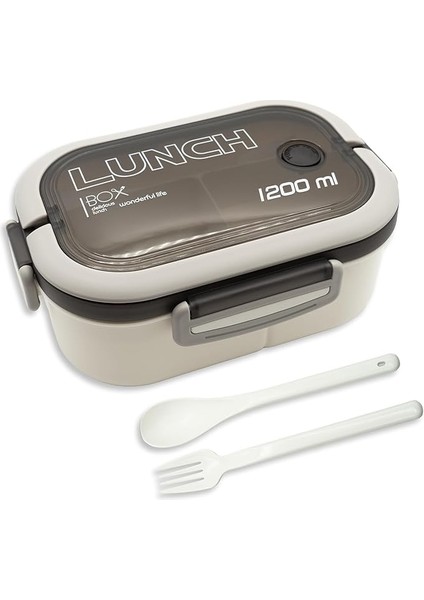 1200 ml 2 Katlı 6 Bölmeli Bpa'sız Pp Plastik Sefer Tası ve Beslenme Çantası - Hava Kilitli Bento Lunch Box, Çatal ve Kaşık Dahil (Beyaz)