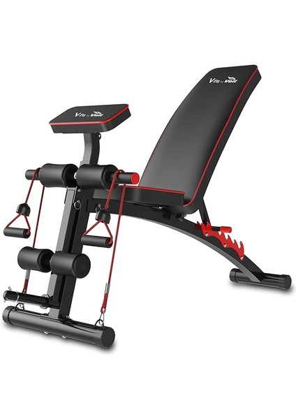 By Voit D208 Katlanabilir Kol Dayamalı Incline/decline Ayarlanabilir Sırt Açılı Lastik Kordlu Mekik ve Ağırlık Sehpası