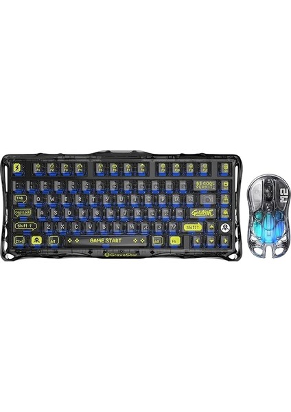 Mercury K1 Lite+M2 Kablosuz Rgb Işıklı Mekanik Q Gaming Klavye ve Optik Mouse Seti (Şeffaf Siyah)