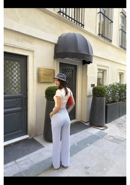 Su Yolu Çizgili Kolay Kombinle Ne Bilir Cepli Pantolon - Açık Mavi fiyatları