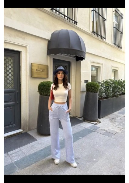 Su Yolu Çizgili Kolay Kombinle Ne Bilir Cepli Pantolon - Açık Mavi modelleri