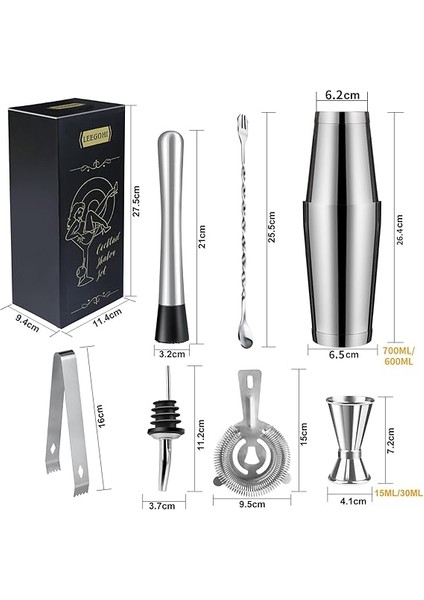 Boston Kokteyl Çalkalayıcı Seti|8 Parça Kokteyl Yapma Seti Paslanmaz Çelik 700/600 Mlshakers|barmen Kiti Bar Alet Seti Süzgeçli, Dökücü, Çamurluk, Çift Jigger, Evde Karıştırma Kaşığı ve Barda Hediye fiyatları