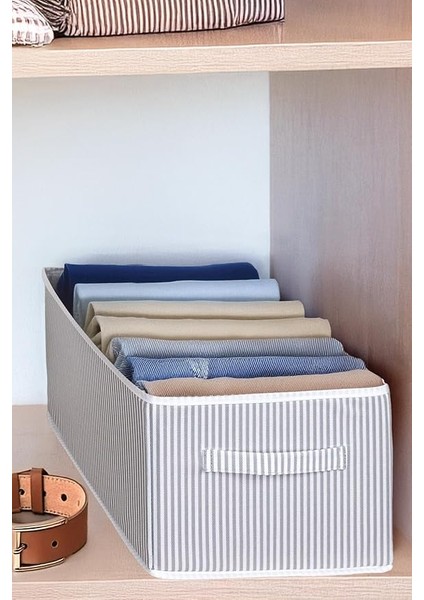 Içi Pantolon Düzenleyici Saklama Kutusu Organizer (Beyaz - Gri Çizgili)