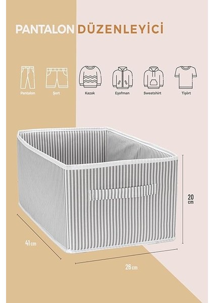 Içi Pantolon Düzenleyici Saklama Kutusu Organizer (Beyaz - Gri Çizgili) modelleri