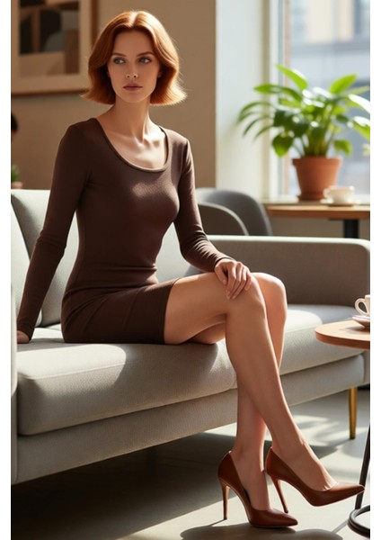 Kadınlar Için Havuz Yaka Uzun Kollu Bodycon Fitilli Mini Elbise Şık Kışlık Günlük Stil Ideal fiyatları