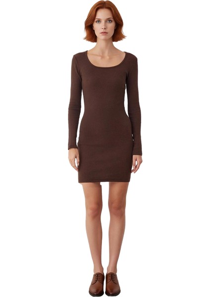 Kadınlar Için Havuz Yaka Uzun Kollu Bodycon Fitilli Mini Elbise Şık Kışlık Günlük Stil Ideal modelleri