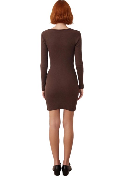Kadınlar Için Havuz Yaka Uzun Kollu Bodycon Fitilli Mini Elbise Şık Kışlık Günlük Stil Ideal fırsatları