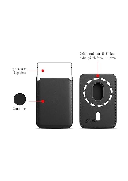 Magsafe Özellikli Kartlık, iPhone 11-12-13-14-15-16 Serisi Uyumlu, 3 Kart Kapasiteli Suni Deri Cüzdan, Siyah fiyatları
