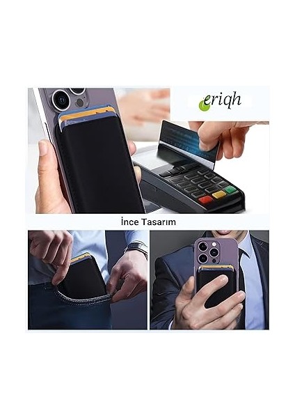 Magsafe Özellikli Kartlık, iPhone 11-12-13-14-15-16 Serisi Uyumlu, 3 Kart Kapasiteli Suni Deri Cüzdan, Siyah fırsatları