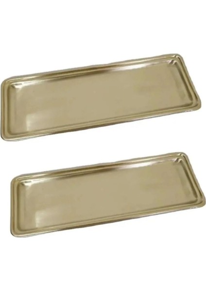 Paslanmaz Çelik Gold Renk Dikdörtgen Dar Metal Düz Sunum Tepsisi Çay Kahve Tatlı Sunum 2 Adet fiyatları