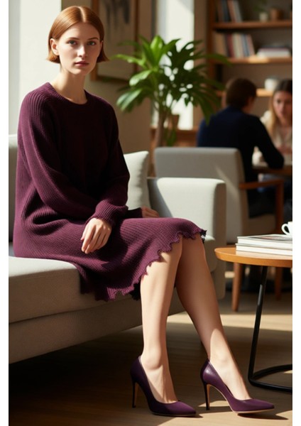 Kadın Shift Kalıp Mini Boy Akıtma Detaylı Triko Elbise Rahat Bisiklet Yaka Uzun Reglan Kol Kışlık fiyatları