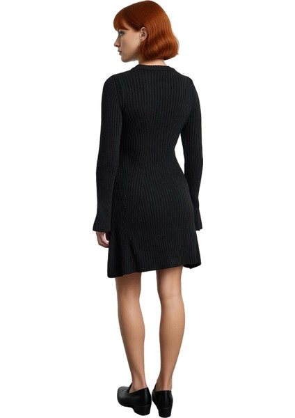 Kadınlar Için Kışlık Gri A Line Kesim Fitilli Triko Mini Elbise Bisiklet Yaka Uzun Kollu Şıklık fırsatları