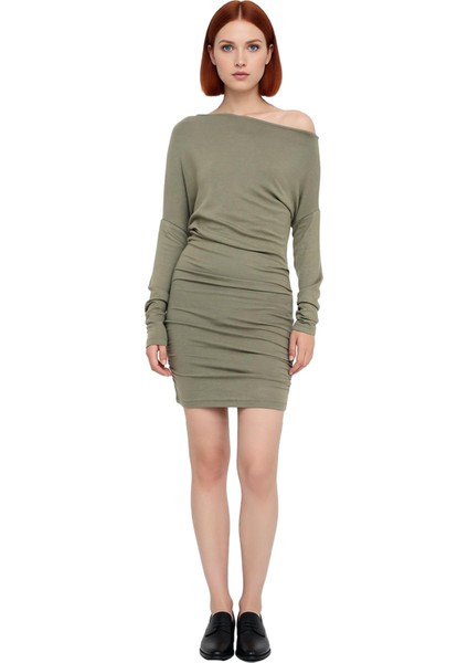 Kadın Bodycon Kalıp Kayık Yaka Uzun Kollu Örme Mini Elbise Smart Casual Günlük Şıklığı Için Ideal modelleri