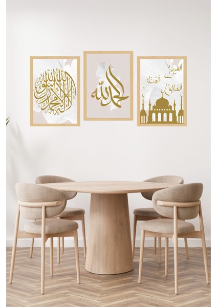 🕌 Altın Varaklı Islami 3’lü Tablo Seti – Şık, Anlamlı ve Estetik! 🖼️(Çerçeve Efektli)🌟 CRVS1228 13 x 17 fiyatları
