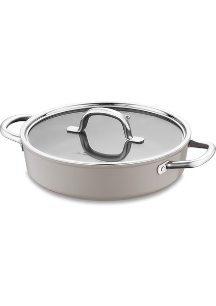 Swiss Crystal Bej Basık Tencere 26 cm