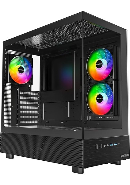 Xr, Atx Mid-Tower Pc Oyun Kasası, 3 x 120MM Argb Pwm Fanlar Önceden Yüklenmiş, Tam Görünüm Çift Temperli Cam Panel, Ahşap Tahıl Tasarım G/ç Arabirimi, 4090 Gpu'ları Destekleyin, 360MM Radyatör