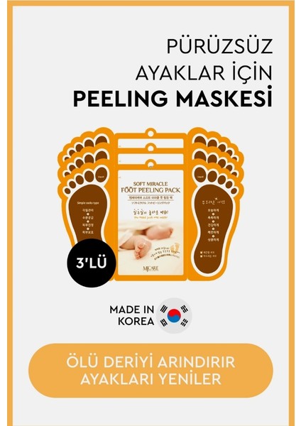 Foot Peeling Pack - Mjcare Çorap Tipi Ayak Peeling Maskesi 3'lü