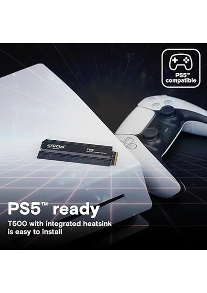 T500 1tb Gen4 Nvme M.2 Dahili Oyun SSD Soğutuculu, 7300 Mb/s'ye Kadar, Playstation 5 Uyumlu + 1mo Adobe cc Tüm Uygulamalar - CT1000T500SSD5 modelleri