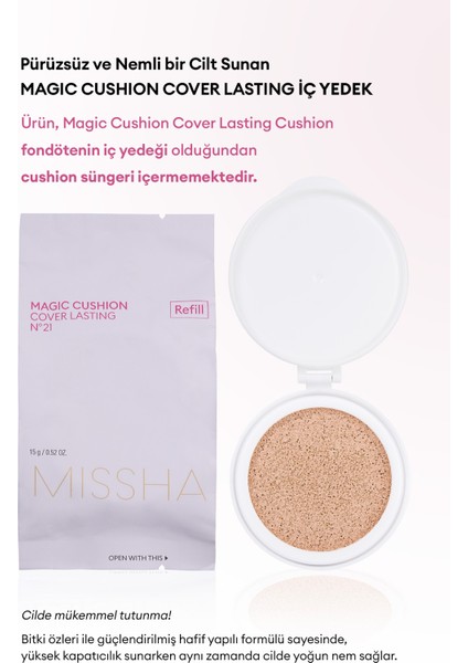 Yarı Mat Görünümlü Cushion Fondöten (İç Yedek) Magic Cushion Cover Lasting SPF50+/PA+++ (No.21)