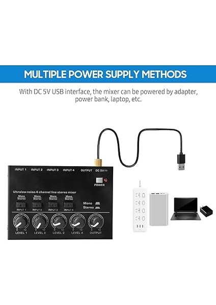 Ultra Düşük Gürültü 4 Kanal Line Stereo Mikser 4 Giriş 1 Çıkış Dc 5V Taşınabilir Mini Ses Mikseri Mikrofon Gitar Bas Klavye Mikserleri Club Bar Sahne Stüdyosu Için indirimleri