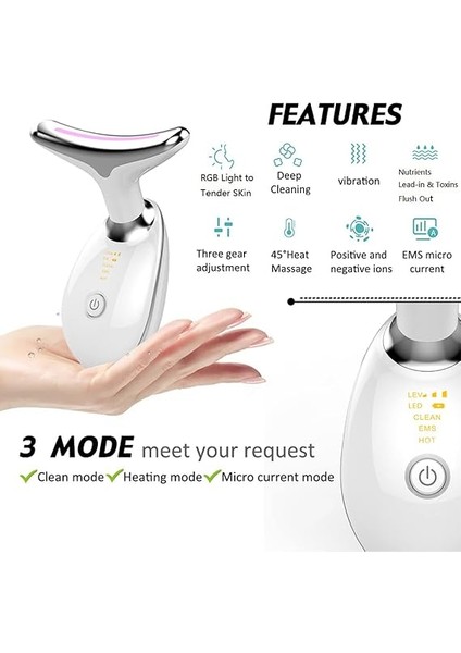 Boyun Yüz Masaj Aleti, Sıkılaştırıcı Kırışıklık Giderme Aleti, Çift Çene Azaltıcı Titreşim Masajı Cilt Sıkılaştırma Yüz Şekillendirme Için 3 Renk Modlu modelleri