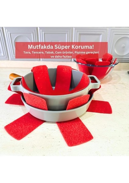 12 Li Set Tencere Tava Koruyucu Borcam Çizdirmez Keçe Düzenleyici (Kırmızı) fırsatları