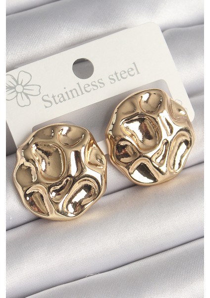 Pirinç Gold Renk İşlemeli Daire Plaka Model Kadın Küpe - TJ-BKP10243 modelleri