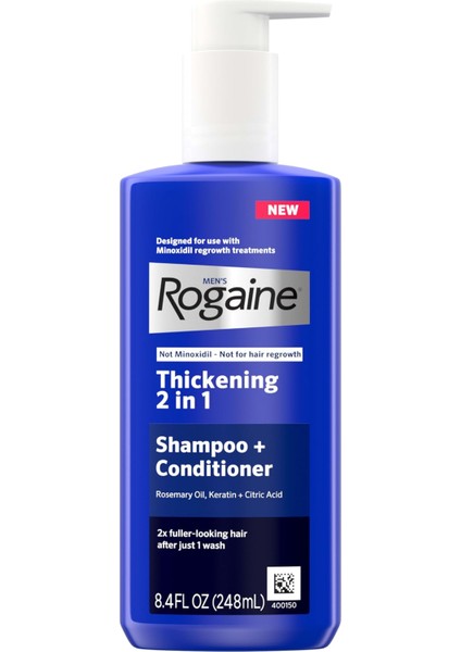 Erkek Kalınlaştırıcı 2'si 1 Arada Şampuan + Saç Kremi, Biberiye Yağı Içeren Saç Kalınlaştırıcı Şampuan ve Saç Kremi, Keratin ve Sitrik Asit Saçları Görünür Şekilde Daha Kalın Bırakır,