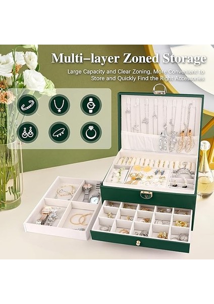 Kadınlar Için Takı Standı, Takı Kutusu, 3 Katlı Takı Kutusu, Kadınlar Için Kolye, Yüzük Saklamak Için Takı Kutusu (Yeşil) fırsatları