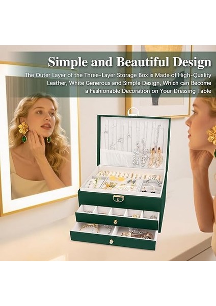 Kadınlar Için Takı Standı, Takı Kutusu, 3 Katlı Takı Kutusu, Kadınlar Için Kolye, Yüzük Saklamak Için Takı Kutusu (Yeşil) indirimleri